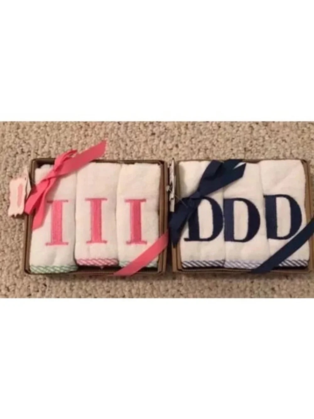 Mud Pie NWT monogram seersucker bath wash cloth set Baby Gift embroidered N O I